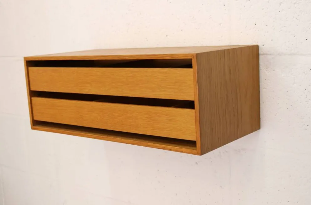 Rare table de nuit flottante en bois de chêne avec tiroirs - Danemark 70