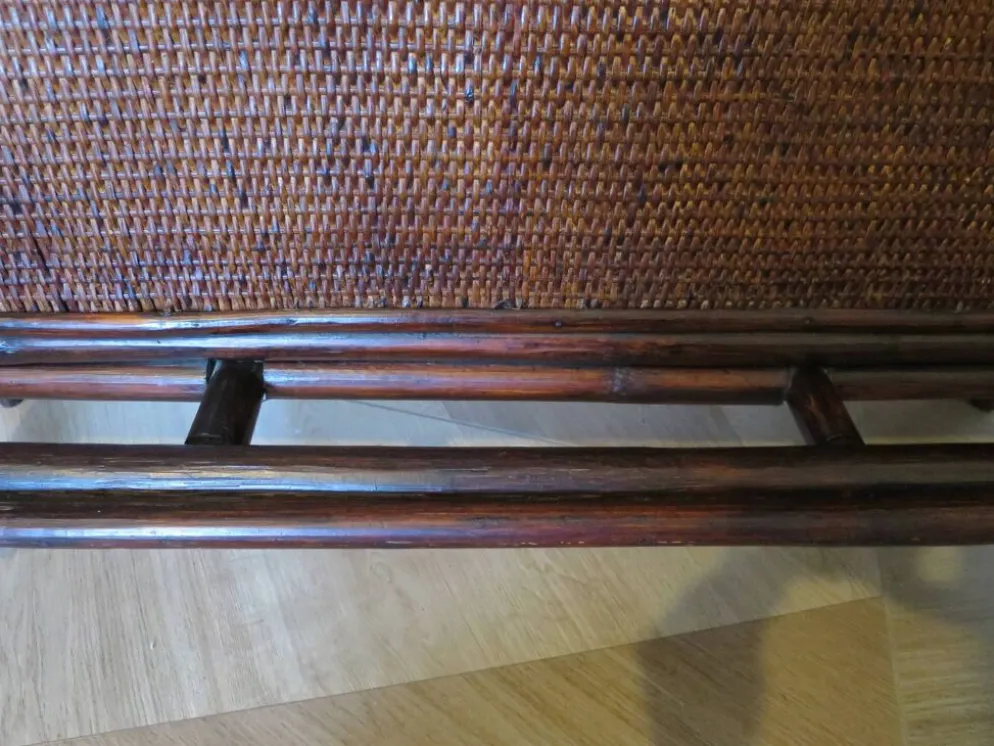 Rare vintage meuble de bar étagère bois rotin tressé années 80 rétro