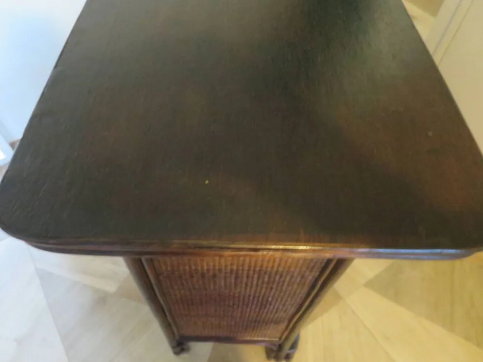 Rare vintage meuble de bar étagère bois rotin tressé années 80 rétro