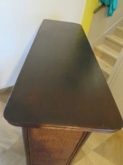Rare vintage meuble de bar étagère bois rotin tressé années 80 rétro