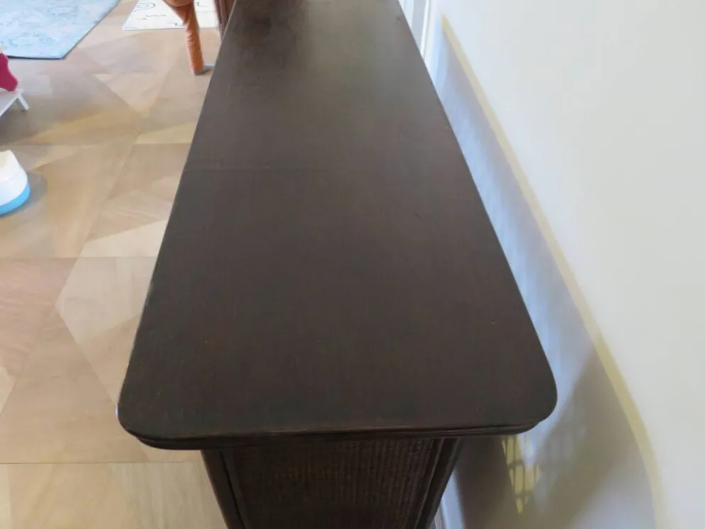 Rare vintage meuble de bar étagère bois rotin tressé années 80 rétro