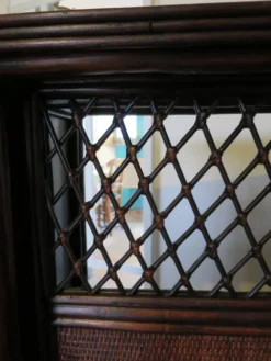 Rare vintage meuble de bar étagère bois rotin tressé années 80 rétro