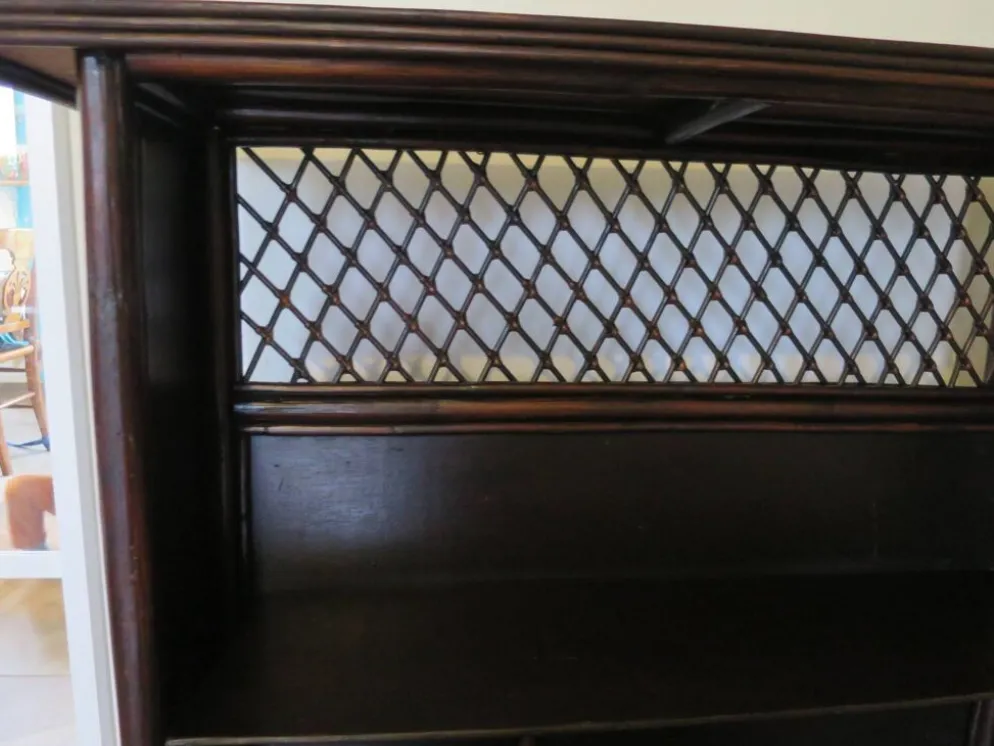 Rare vintage meuble de bar étagère bois rotin tressé années 80 rétro
