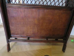 Rare vintage meuble de bar étagère bois rotin tressé années 80 rétro