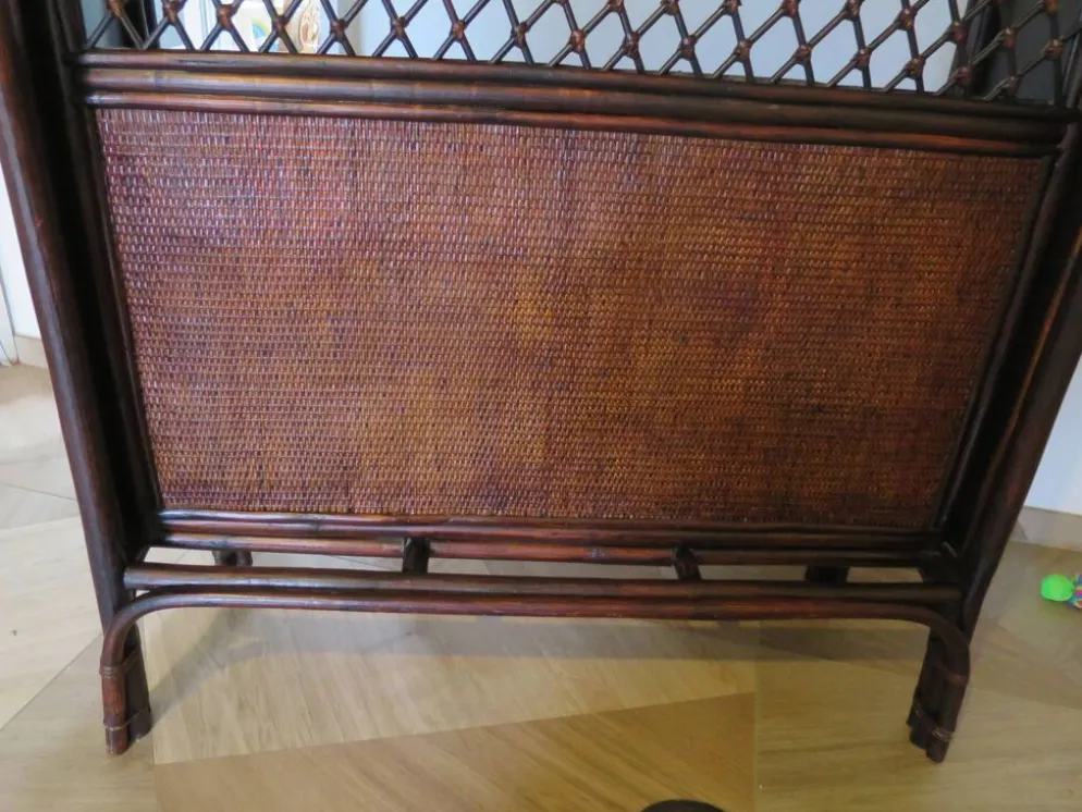 Rare vintage meuble de bar étagère bois rotin tressé années 80 rétro