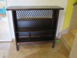 Rare vintage meuble de bar étagère bois rotin tressé années 80 rétro