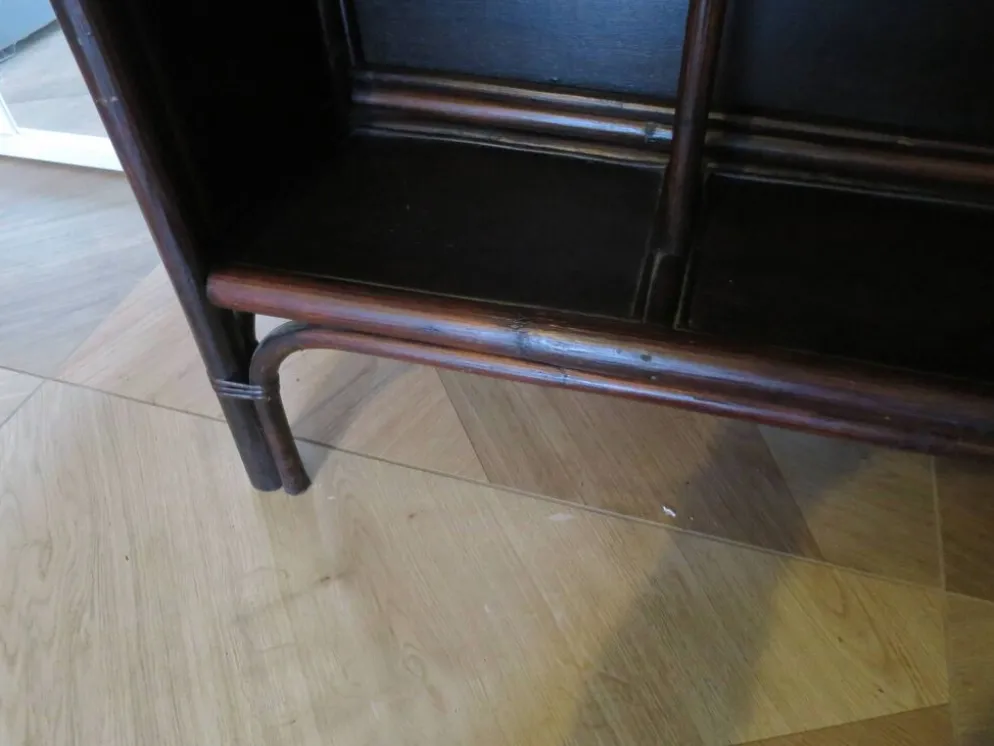 Rare vintage meuble de bar étagère bois rotin tressé années 80 rétro
