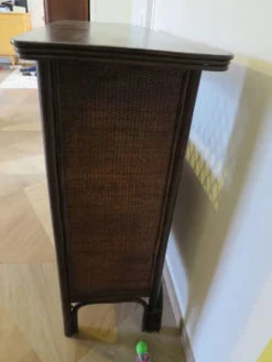 Rare vintage meuble de bar étagère bois rotin tressé années 80 rétro
