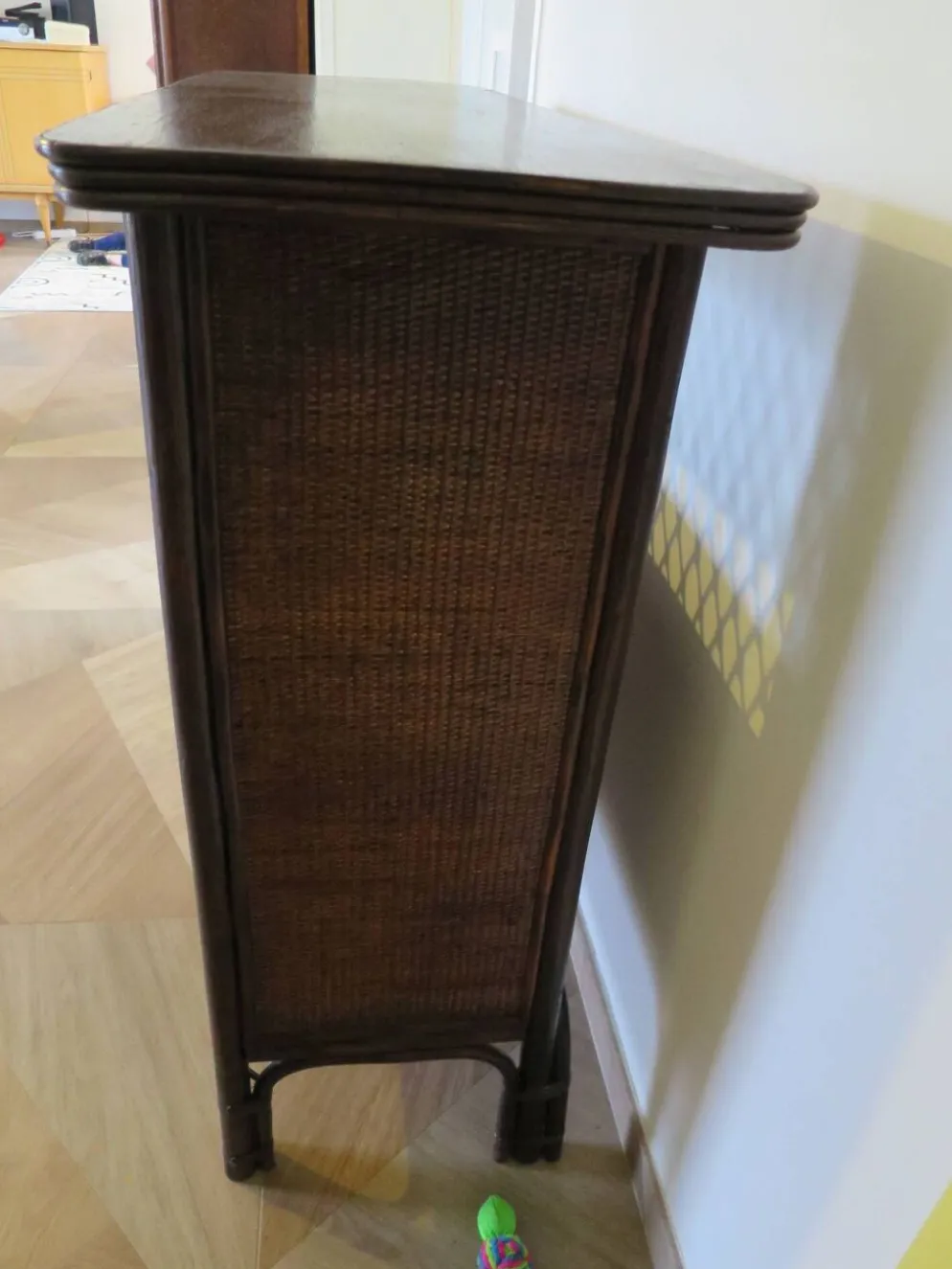Rare vintage meuble de bar étagère bois rotin tressé années 80 rétro