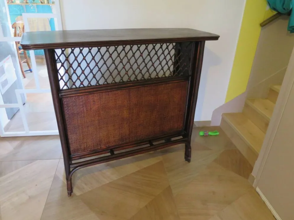 Rare vintage meuble de bar étagère bois rotin tressé années 80 rétro