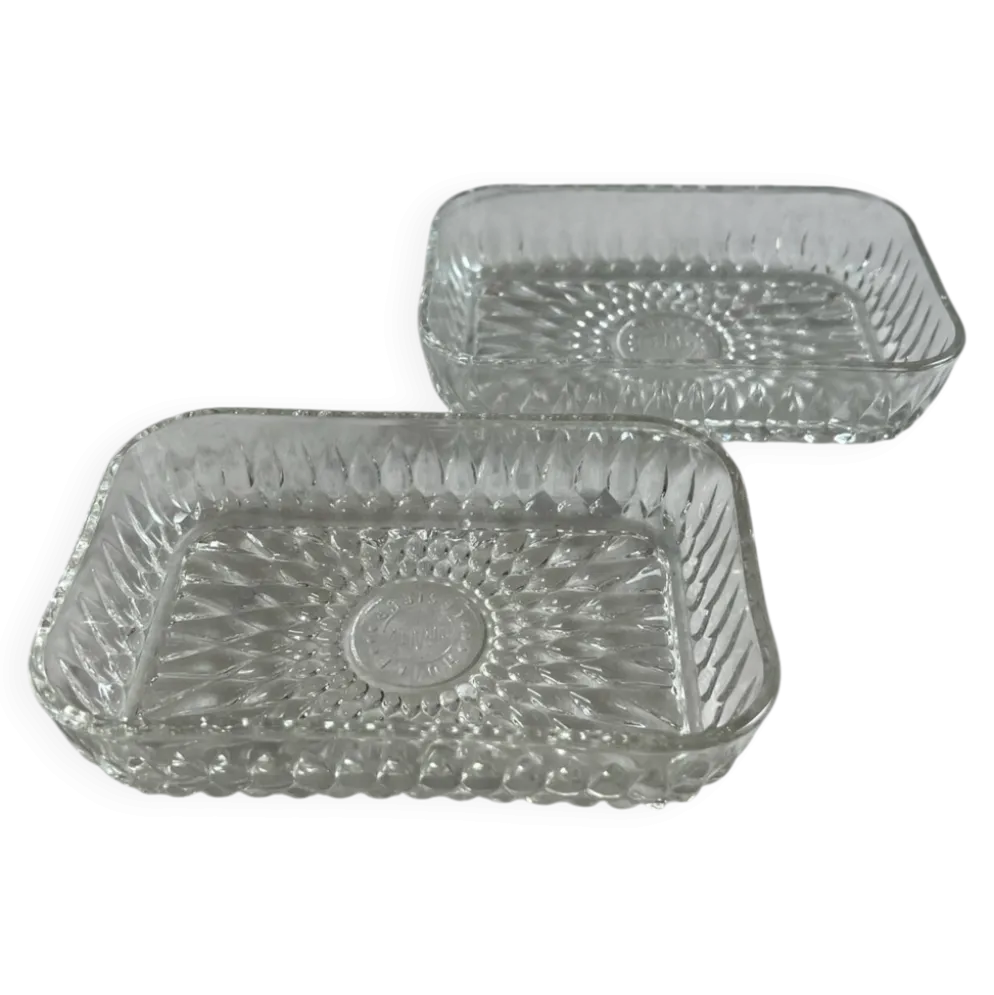 Ravier ancien Duralex — Verre moulé transparent, motif soleil