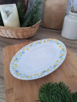 Ravier / Plat apéritif jaune et bleu l'Amandinoise