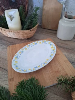 Ravier / Plat apéritif jaune et bleu l'Amandinoise