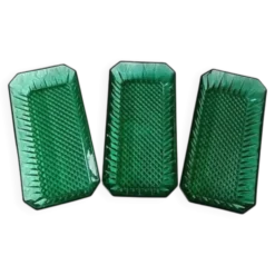 3 raviers Arcoroc en verre moulé vert émeraude vintage