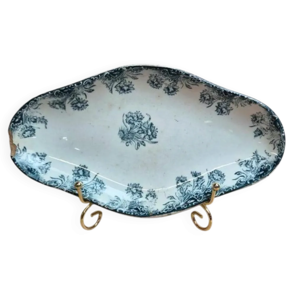 Ravier terre de fer Sté Amandinoise – modèle Oeillets – décor bleu ancien