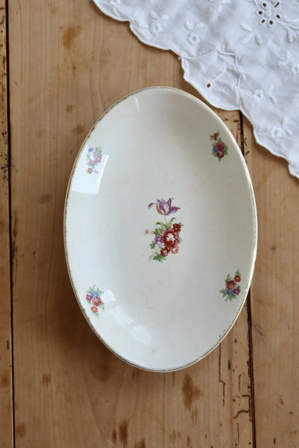 Ravier vintage faïence ivoire Digoin Sarreguemines – Décor fleurettes