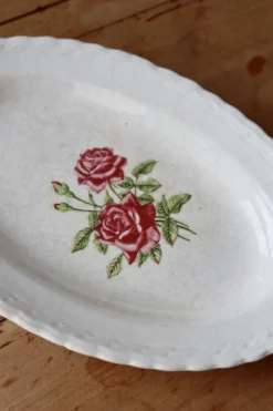Ravier vintage faïence motif de rose patine