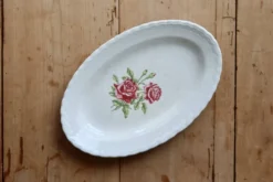 Ravier vintage faïence motif de rose patine