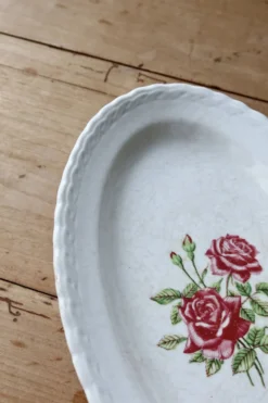 Ravier vintage faïence motif de rose patine