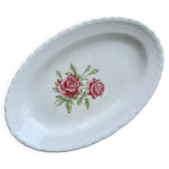 Ravier vintage faïence motif de rose patine