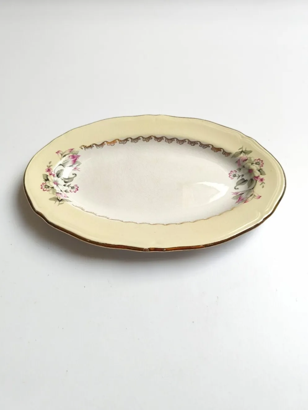 Ravier vintage L'Amandinoise modèle Paola blanc crème fleurs