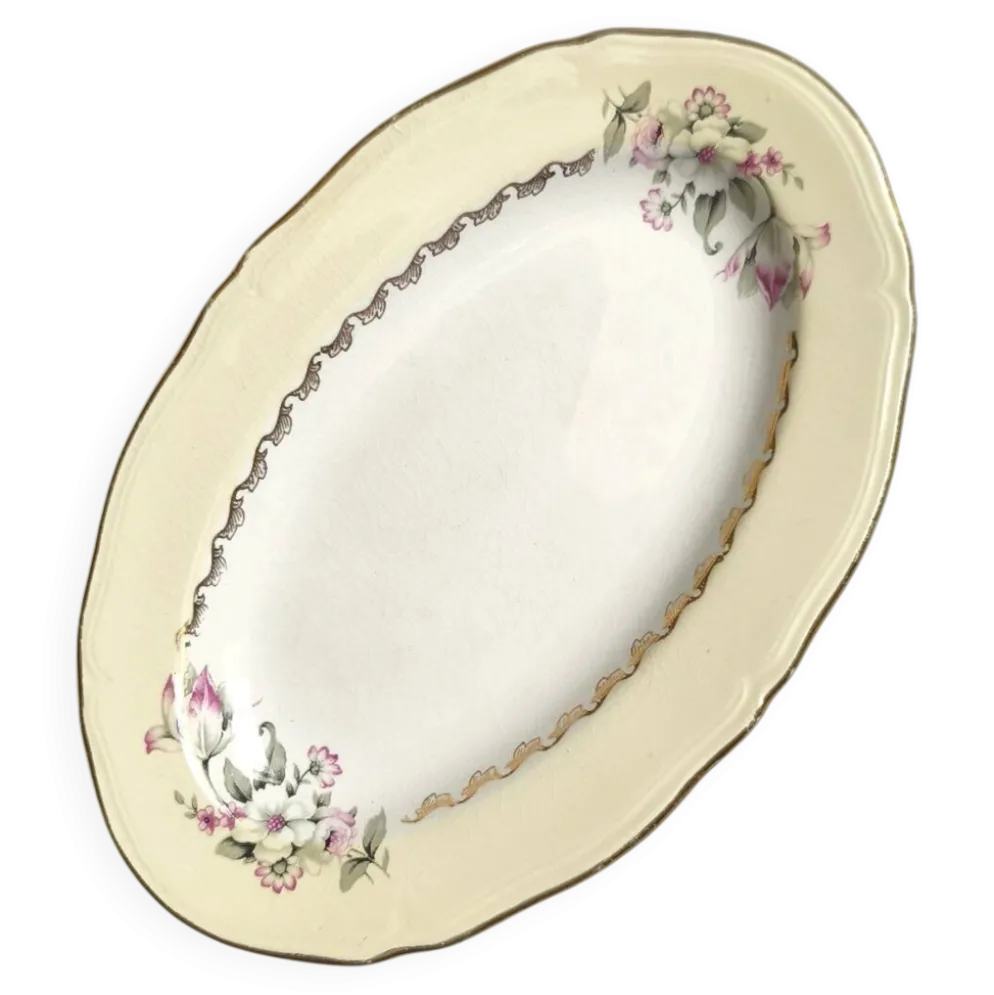 Ravier vintage L'Amandinoise modèle Paola blanc crème fleurs