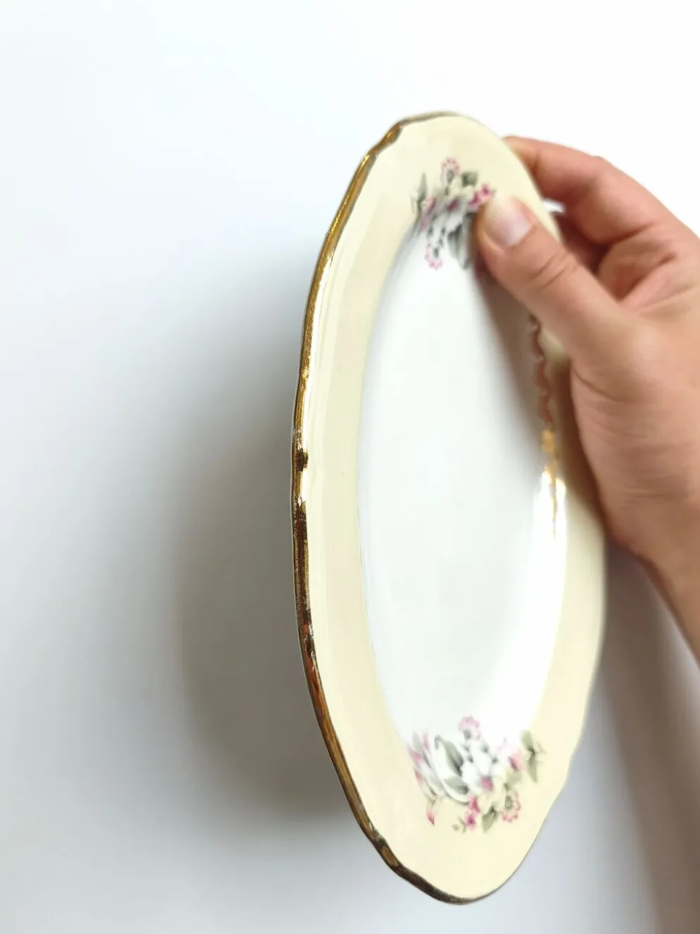 Ravier vintage L'Amandinoise modèle Paola blanc crème fleurs