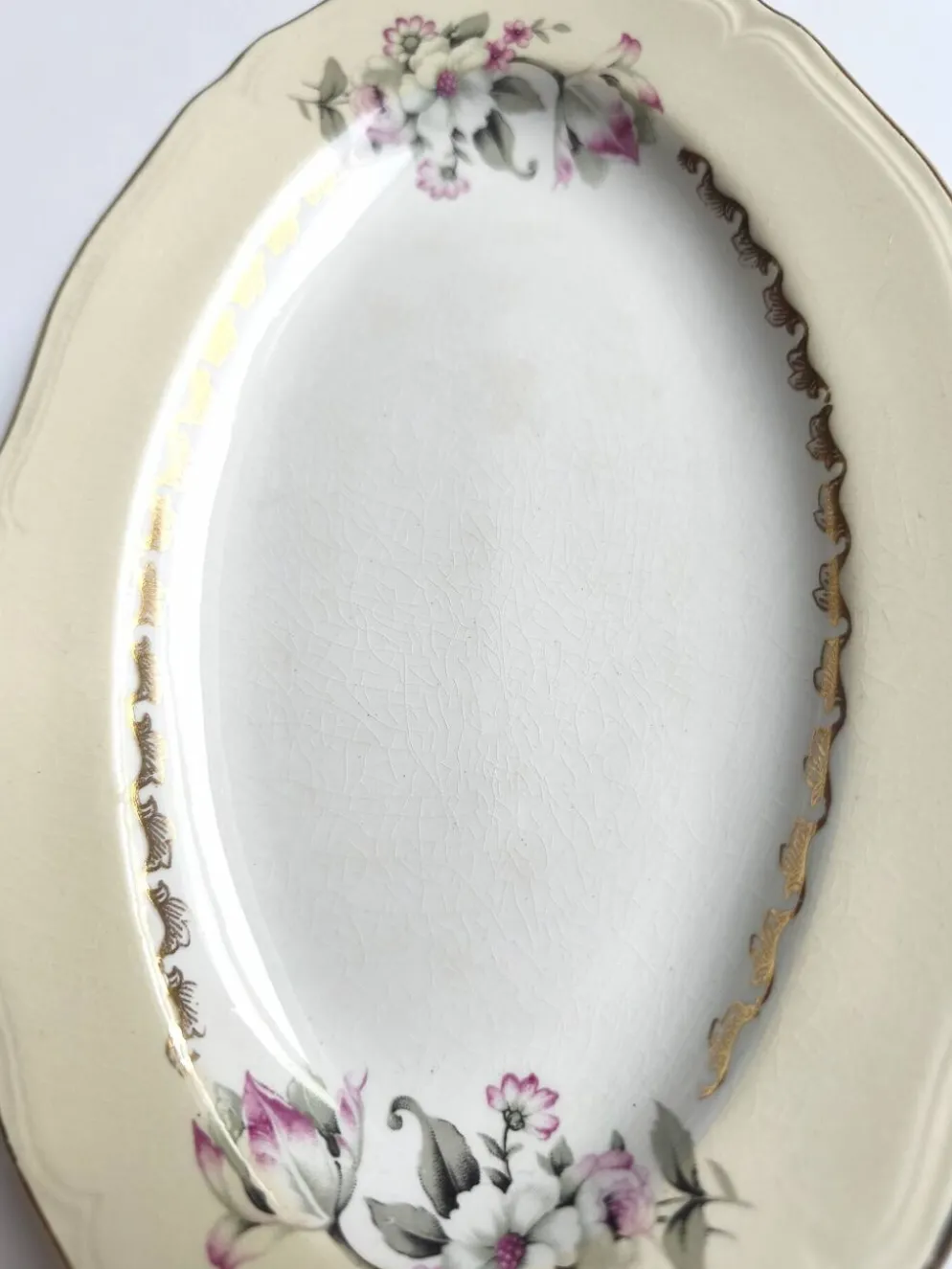 Ravier vintage L'Amandinoise modèle Paola blanc crème fleurs