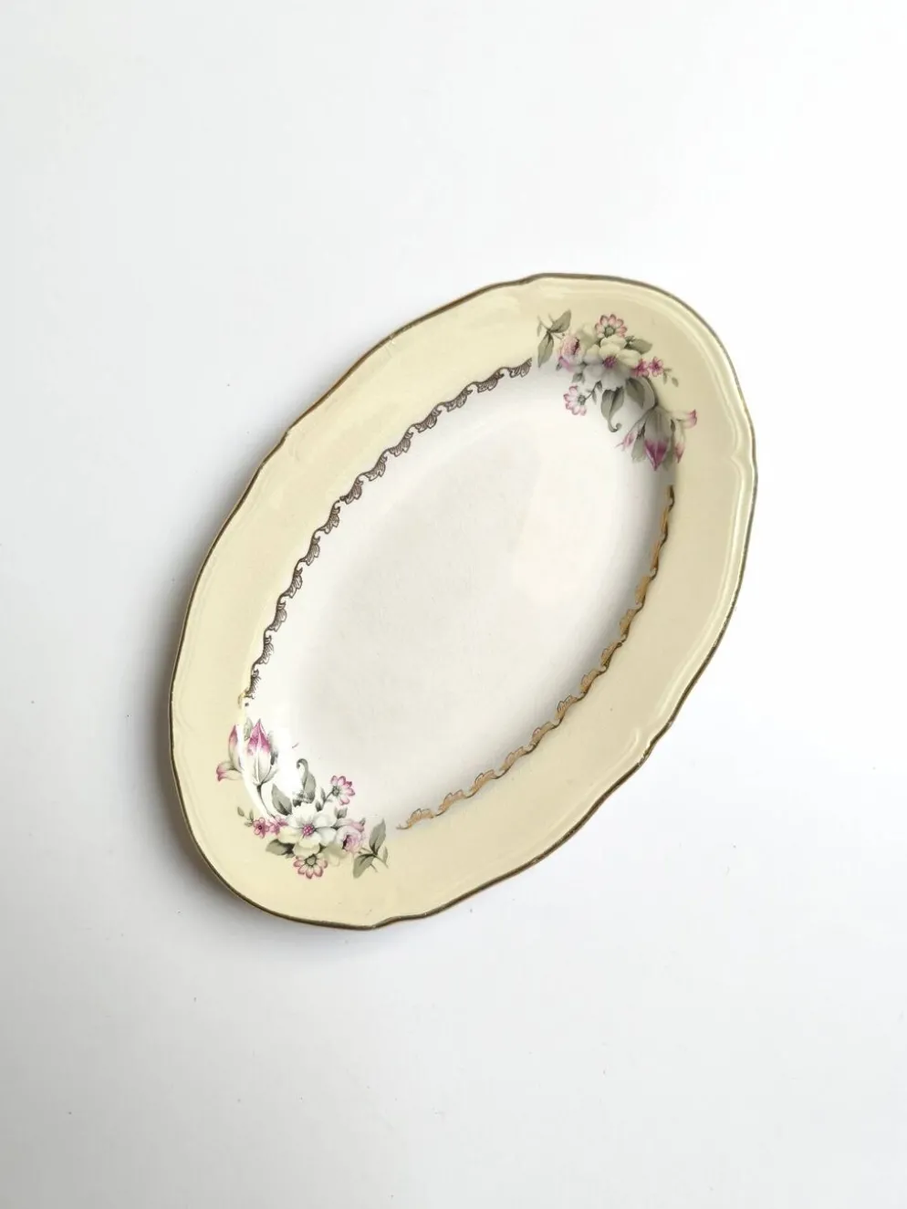 Ravier vintage L'Amandinoise modèle Paola blanc crème fleurs