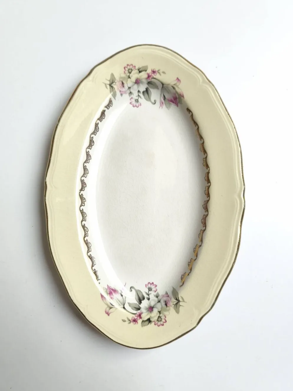 Ravier vintage L'Amandinoise modèle Paola blanc crème fleurs