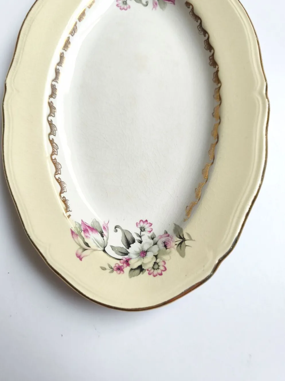 Ravier vintage L'Amandinoise modèle Paola blanc crème fleurs