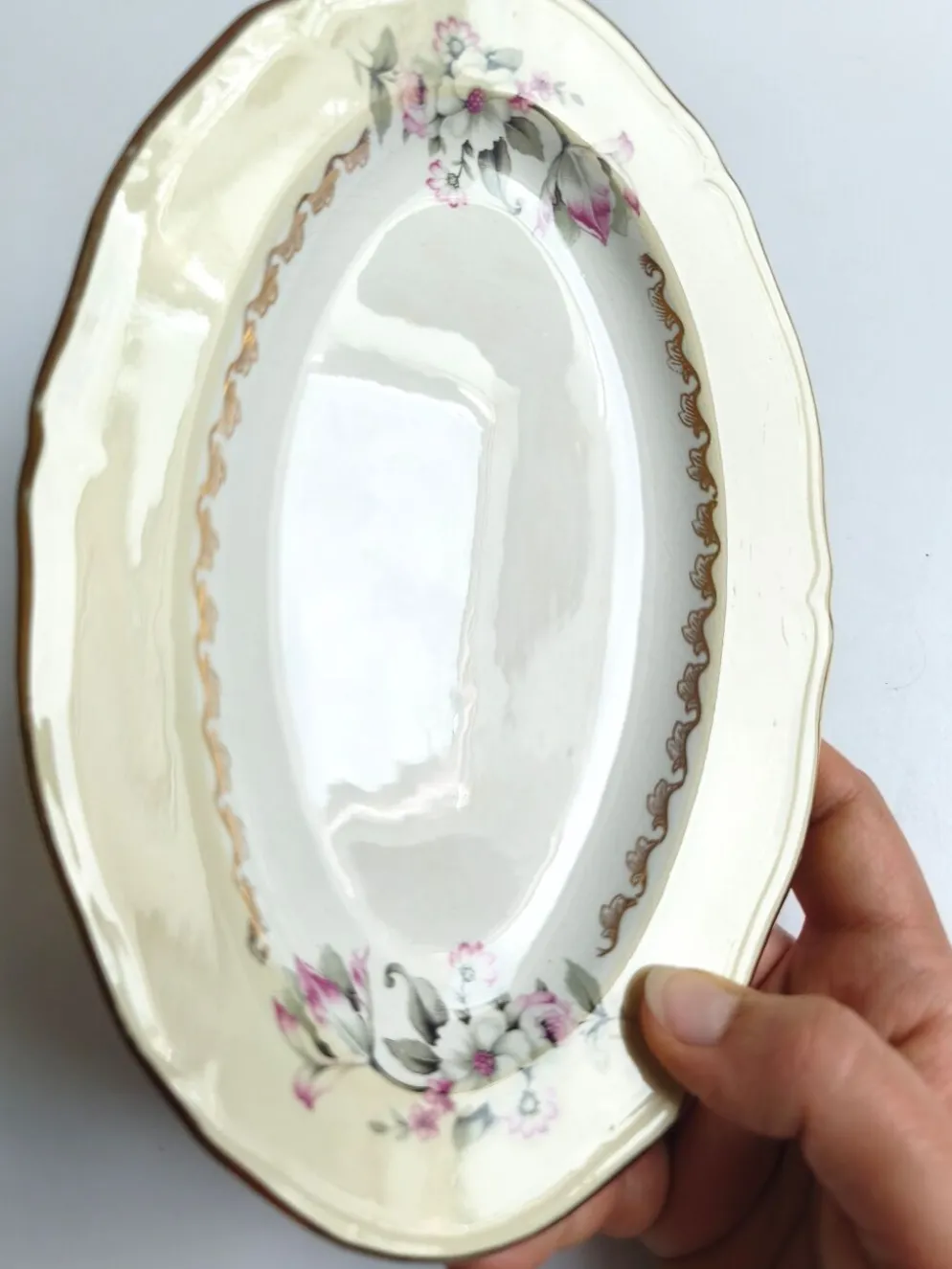 Ravier vintage L'Amandinoise modèle Paola blanc crème fleurs