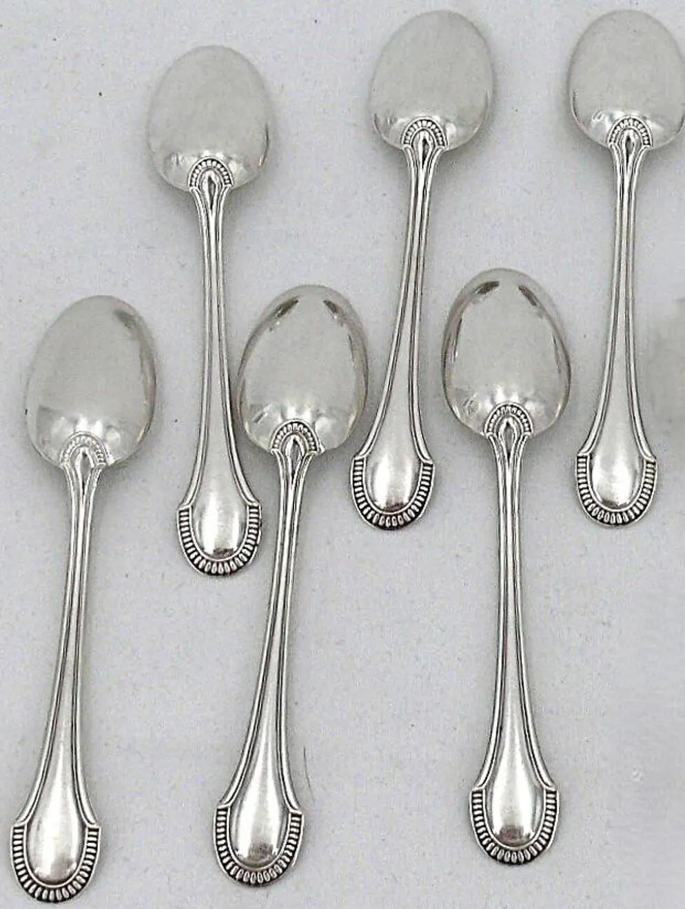 Ravinet d'Enfert 6 cuillères à moka argent massif Minerve, godrons Art Déco