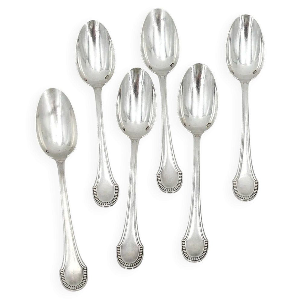 Ravinet d'Enfert 6 cuillères à moka argent massif Minerve, godrons Art Déco