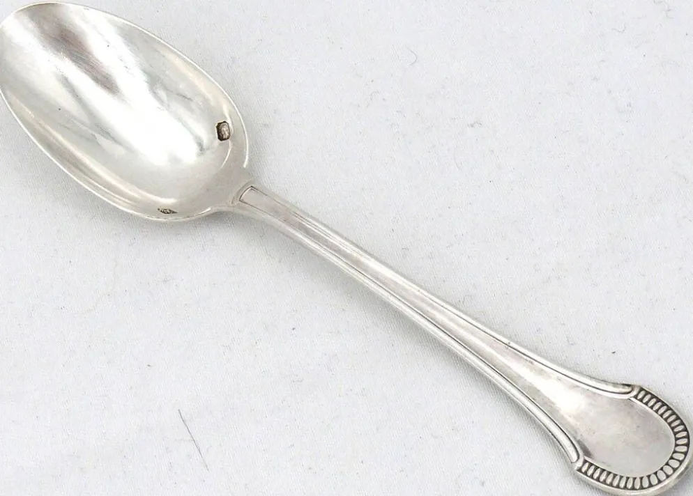 Ravinet d'Enfert 6 cuillères à moka argent massif Minerve, godrons Art Déco