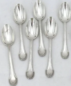 Ravinet d'Enfert 6 cuillères à moka argent massif Minerve, godrons Art Déco