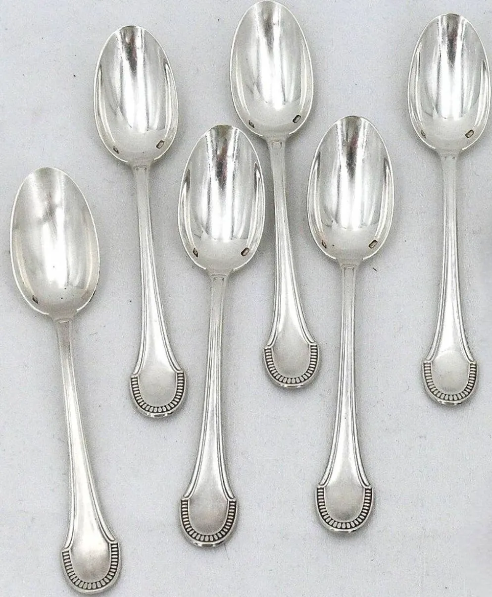 Ravinet d'Enfert 6 cuillères à moka argent massif Minerve, godrons Art Déco