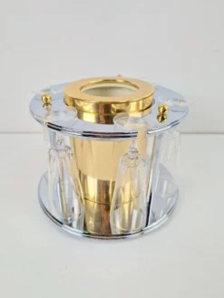 Refroidisseur à champagne en laiton avec porte-verres et flûtes en cristal par Hans Turnwald pour Freddotherm, Allemagne, années 1960, ensemble de 7.