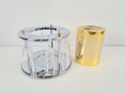 Refroidisseur à champagne en laiton avec porte-verres et flûtes en cristal par Hans Turnwald pour Freddotherm, Allemagne, années 1960, ensemble de 7.