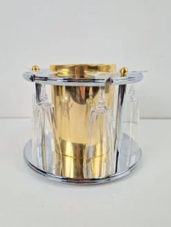 Refroidisseur à champagne en laiton avec porte-verres et flûtes en cristal par Hans Turnwald pour Freddotherm, Allemagne, années 1960, ensemble de 7.