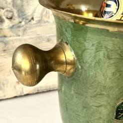 Refroidisseur à champagne vintage en laiton et émail vert cloisonné avec tournesol