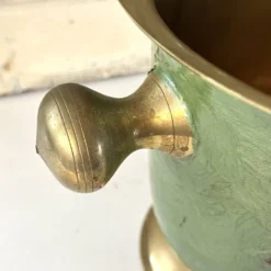 Refroidisseur à champagne vintage en laiton et émail vert cloisonné avec tournesol
