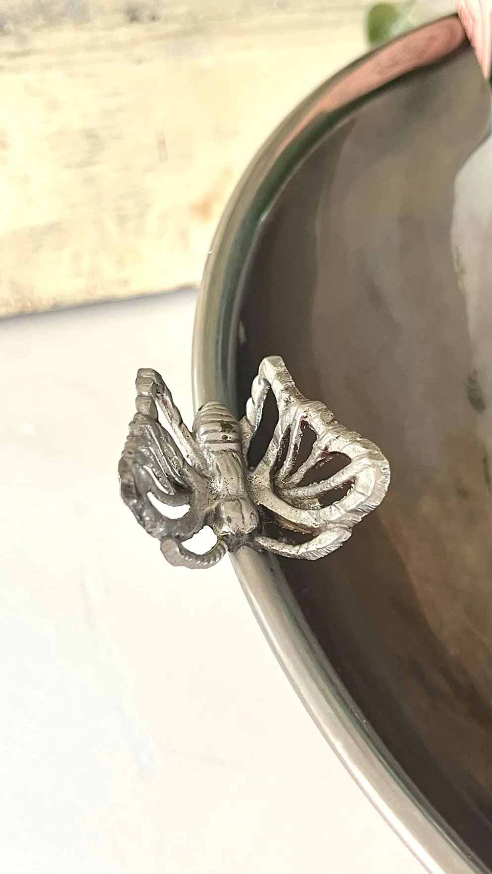 Refroidisseur de Champagne Papillon, Papillon en métal argenté vintage français