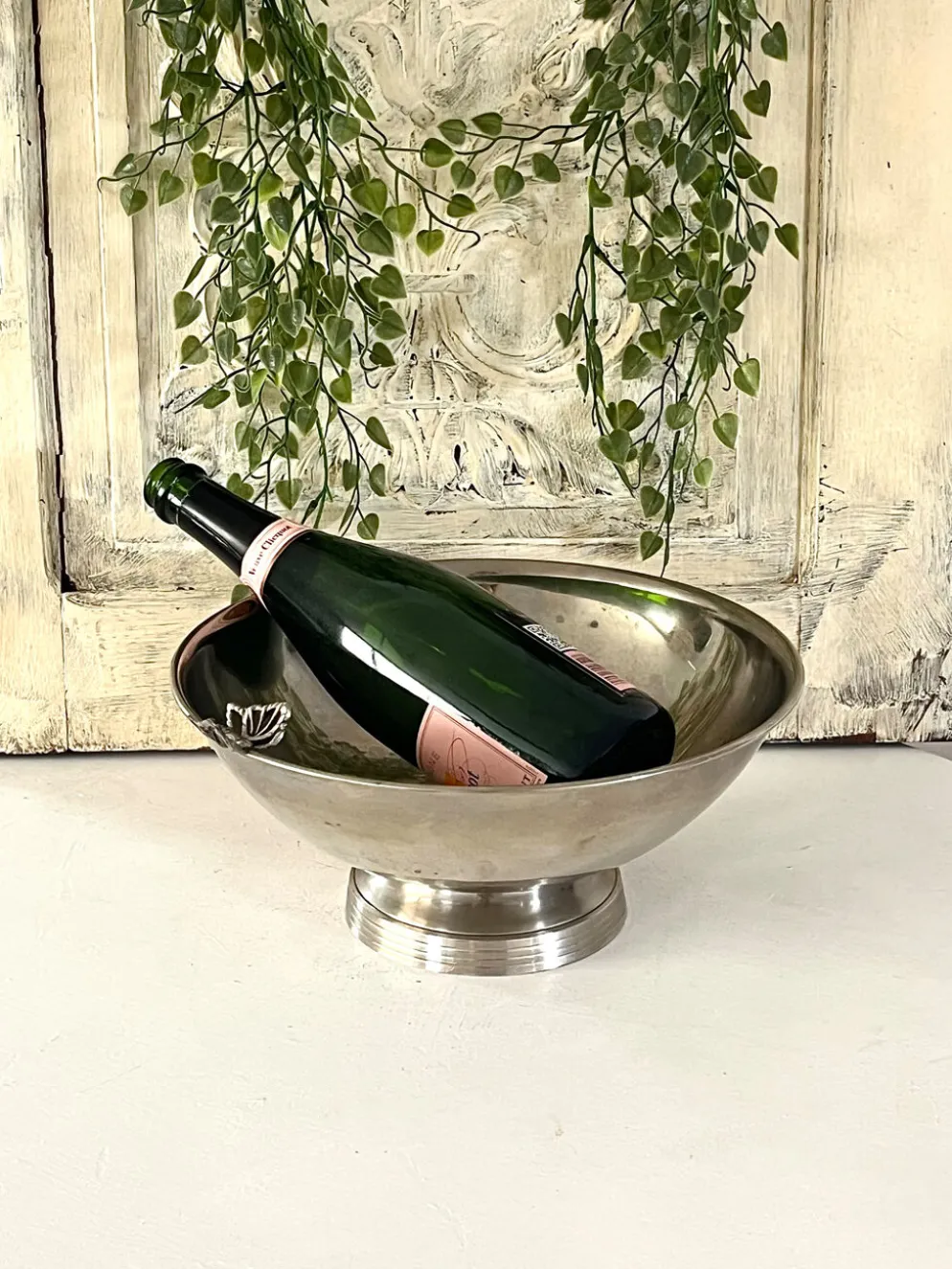 Refroidisseur de Champagne Papillon, Papillon en métal argenté vintage français