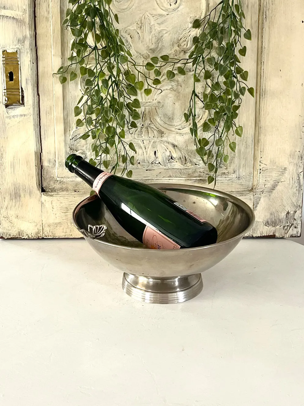 Refroidisseur de Champagne Papillon, Papillon en métal argenté vintage français