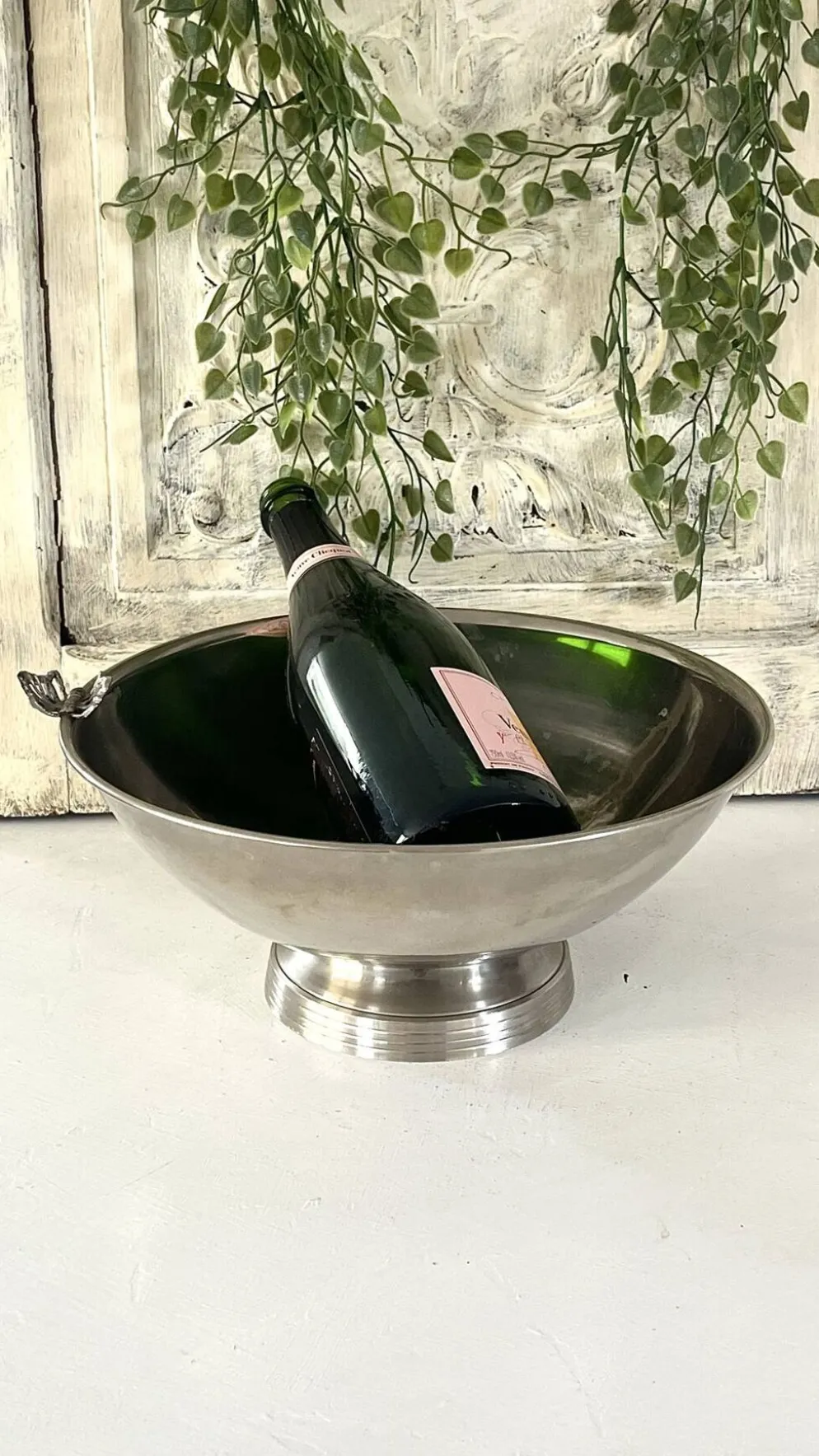 Refroidisseur de Champagne Papillon, Papillon en métal argenté vintage français