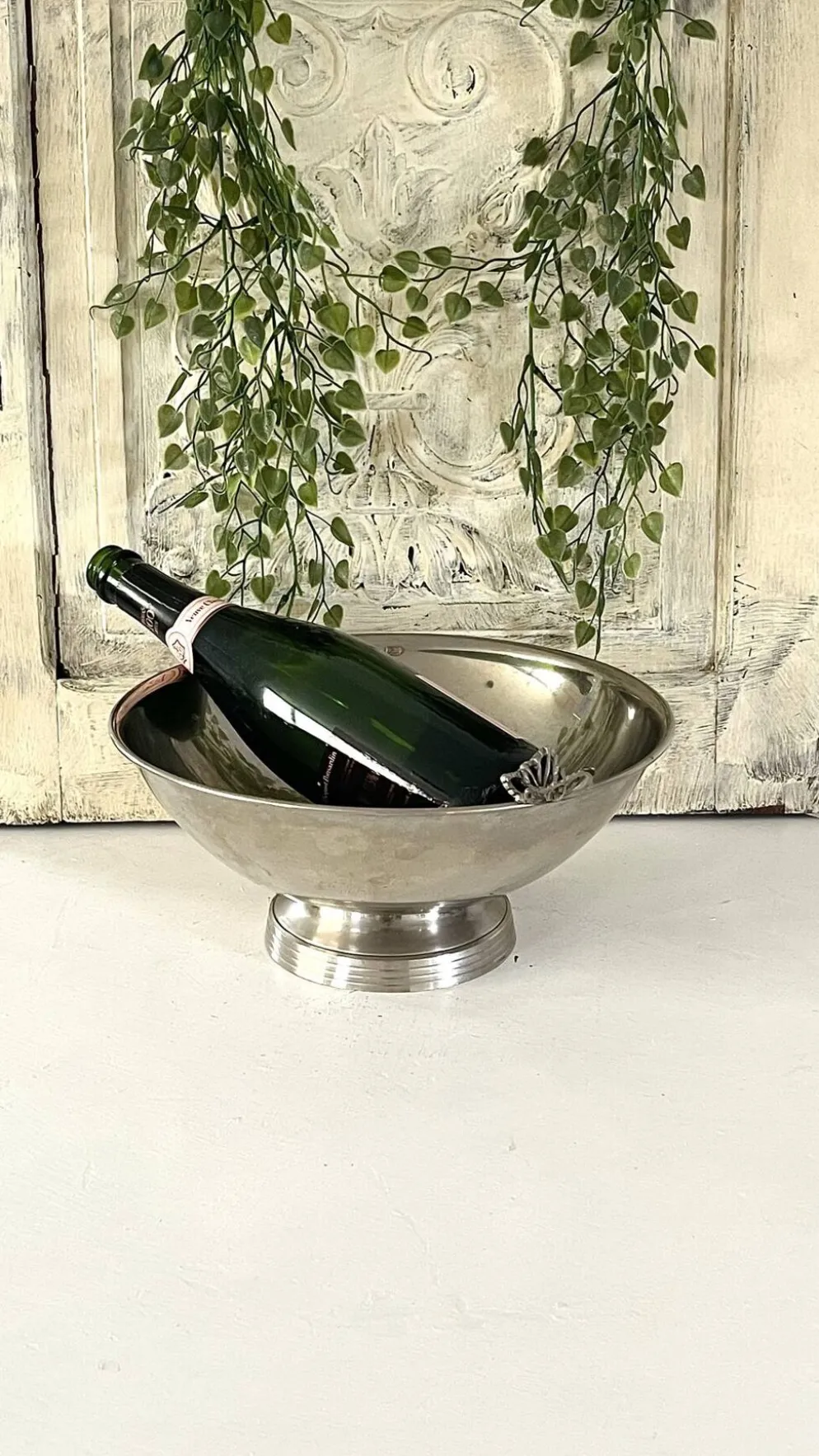 Refroidisseur de Champagne Papillon, Papillon en métal argenté vintage français