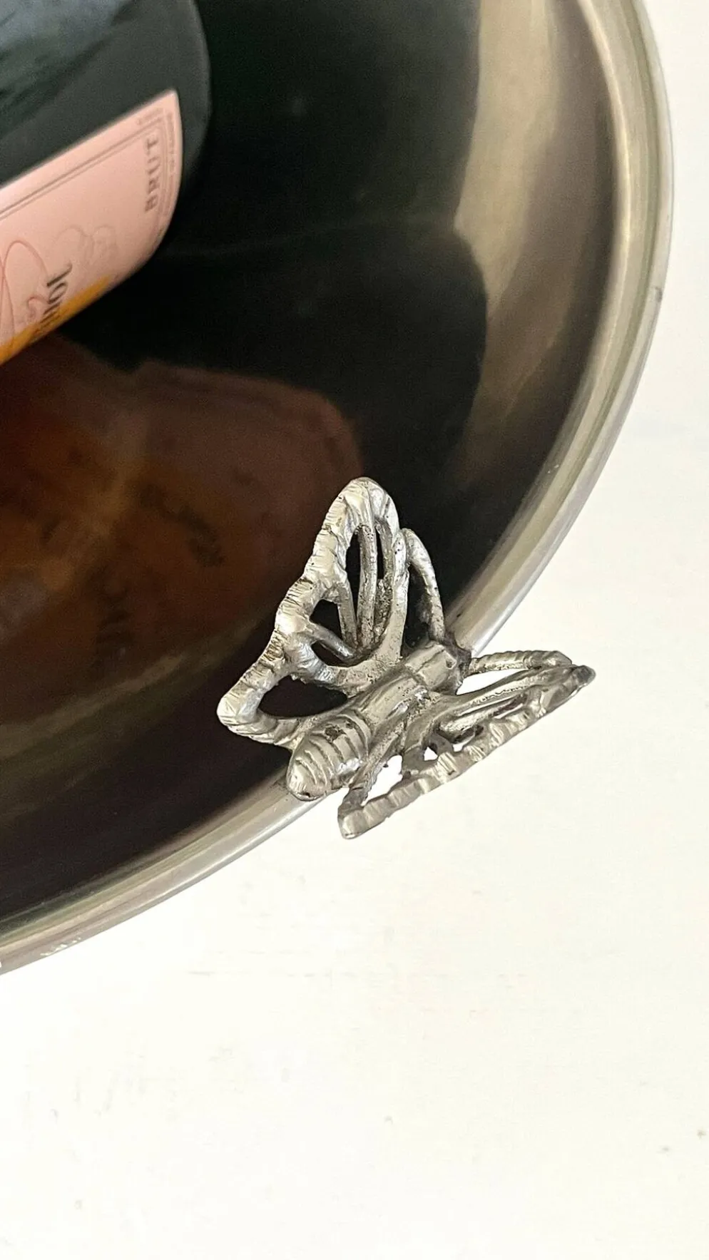 Refroidisseur de Champagne Papillon, Papillon en métal argenté vintage français