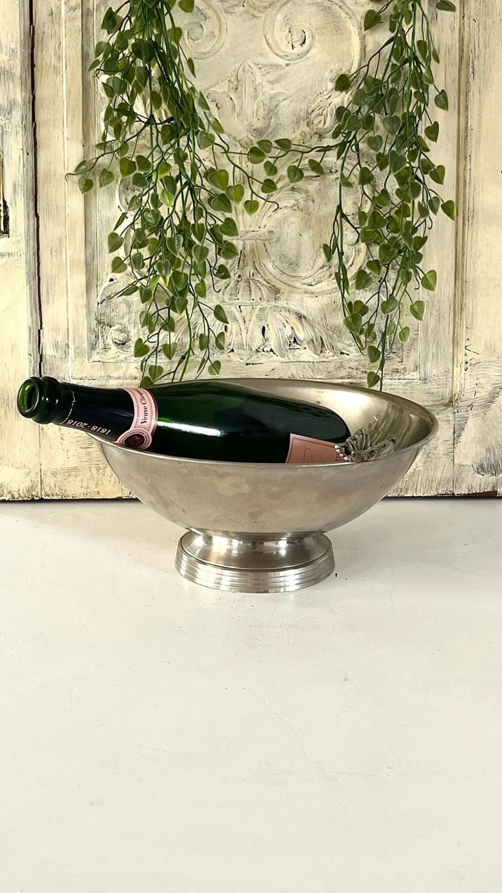 Refroidisseur de Champagne Papillon, Papillon en métal argenté vintage français