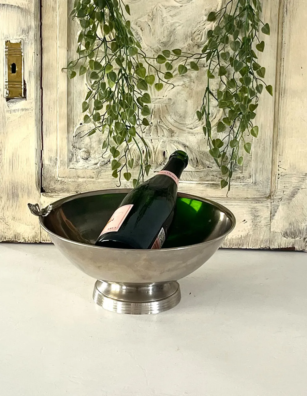 Refroidisseur de Champagne Papillon, Papillon en métal argenté vintage français